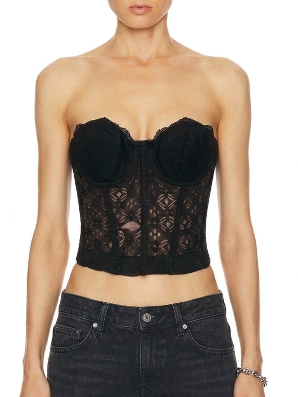 Vintage 34A Black Lace Bustier Corset Top - Women Intimates